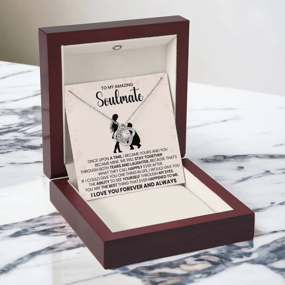 o My Beautiful Soulmate Necklace for Women, Girlfriend- My Soulmate Love Knot Necklace Gifts for Her Anniversary Future Wife You are The Best Happened to Me Girl Friend Necklace with Card & Box