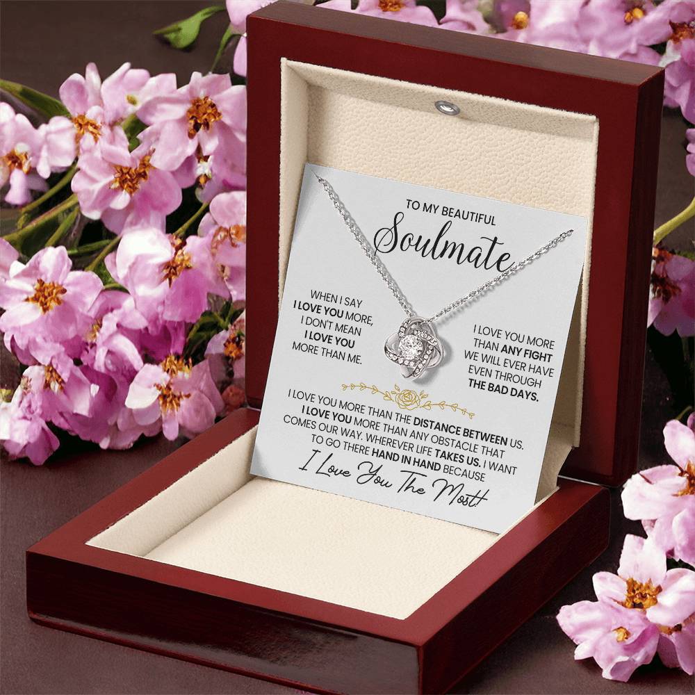 To My Beautiful Soulmate Necklace for Women, Girlfriend- My Soulmate Love Knot Necklace Gifts for Her Anniversary Future Wife Distance Between Us Girl Friend Necklace with Card & Box