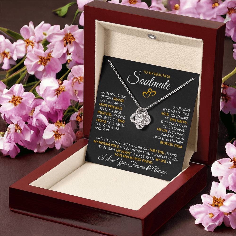 To My Beautiful Soulmate Necklace for Women, Girlfriend- My Soulmate Love Knot Necklace Gifts for Her Anniversary Future Wife Pefect for One Another Girl Friend Necklace with Card & Box