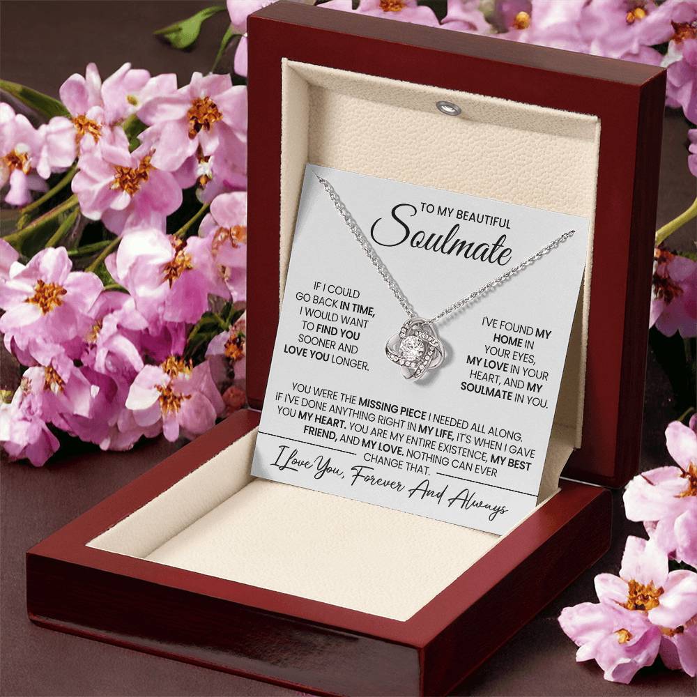 To My Beautiful Soulmate Necklace for Women, Girlfriend- My Soulmate Love Knot Necklace Gifts for Her Anniversary Future Wife Girl Friend My Love In Your Heart Necklace with Card & Box