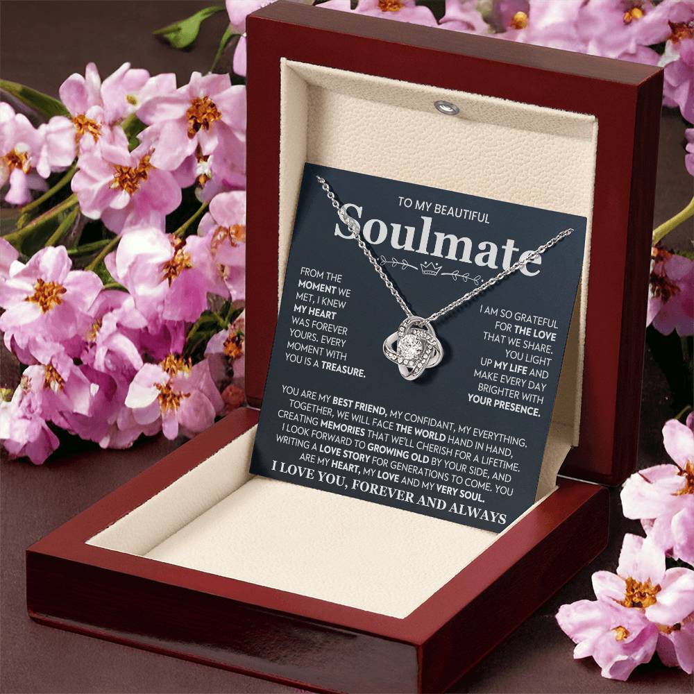 To My Beautiful Soulmate Necklace for Women, Girlfriend- My Soulmate Love Knot Necklace Gifts for Her Anniversary Future Wife You Are My Best Friend Girl Friend Necklace with Card & Box