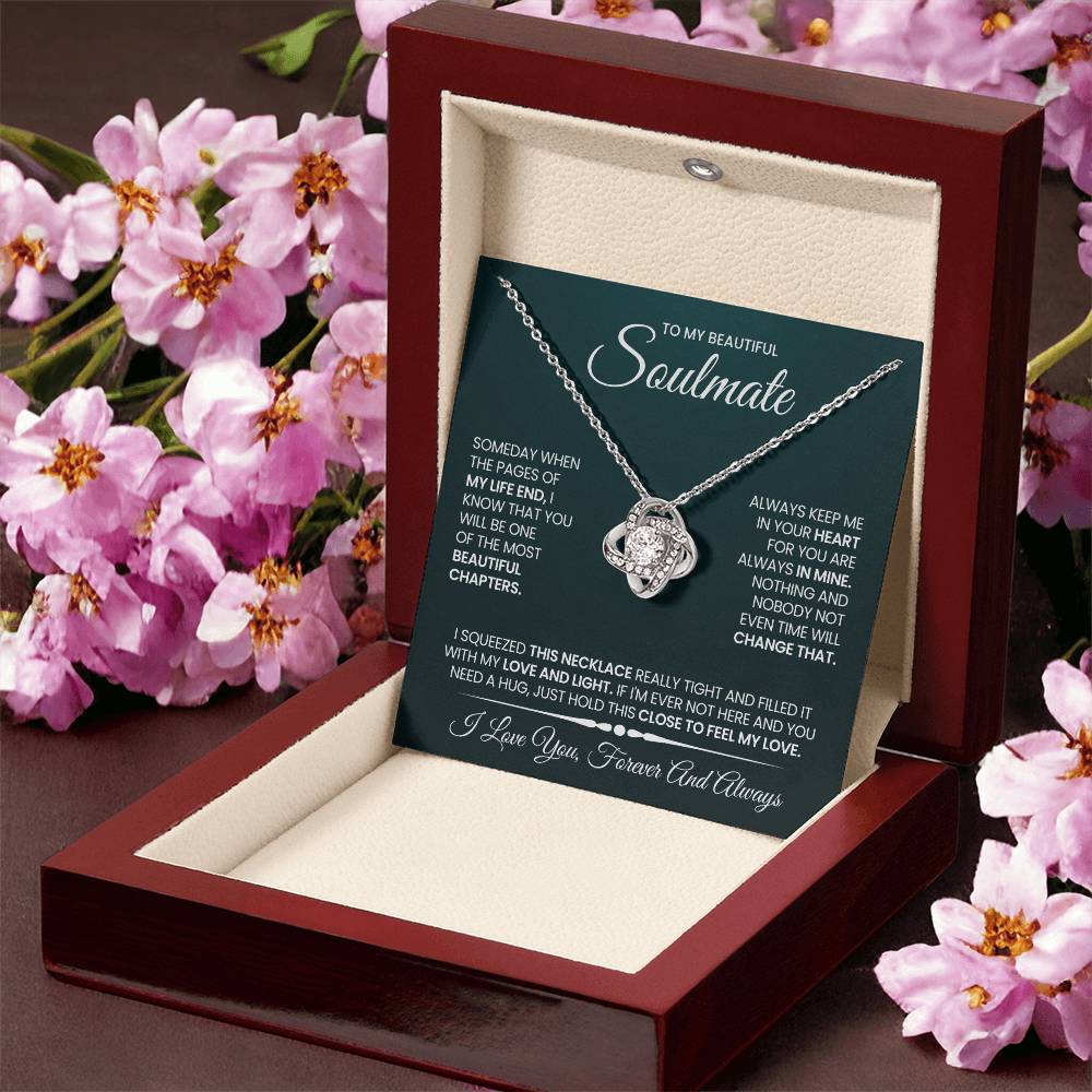 To My Beautiful Soulmate Necklace for Women, Girlfriend- My Soulmate Love Knot Necklace Gifts for Her Anniversary Future Wife Beautiful Chapter Girl Friend Necklace with Card & Box