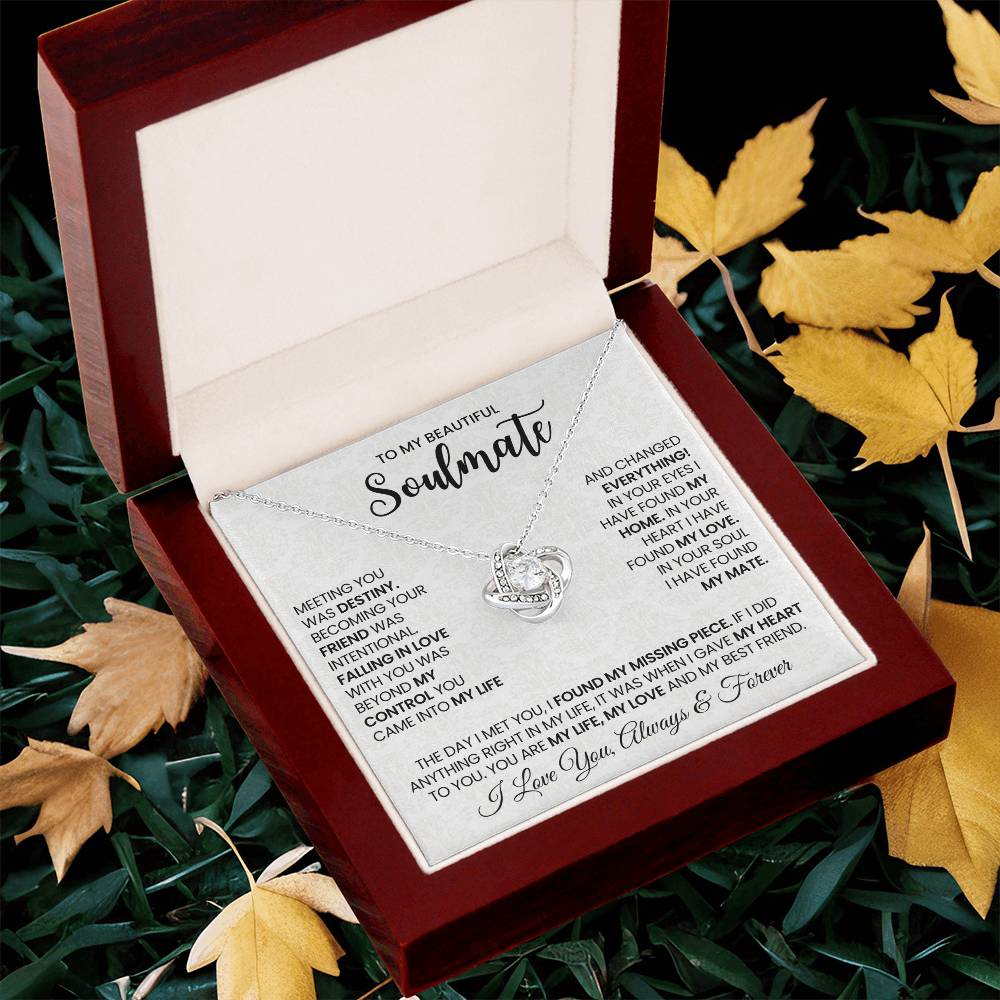To My Beautiful Soulmate Necklace for Women, Girlfriend- My Soulmate Love Knot Necklace Gifts for Her Anniversary Future Wife Found My Love Girl Friend Necklace with Card & Box