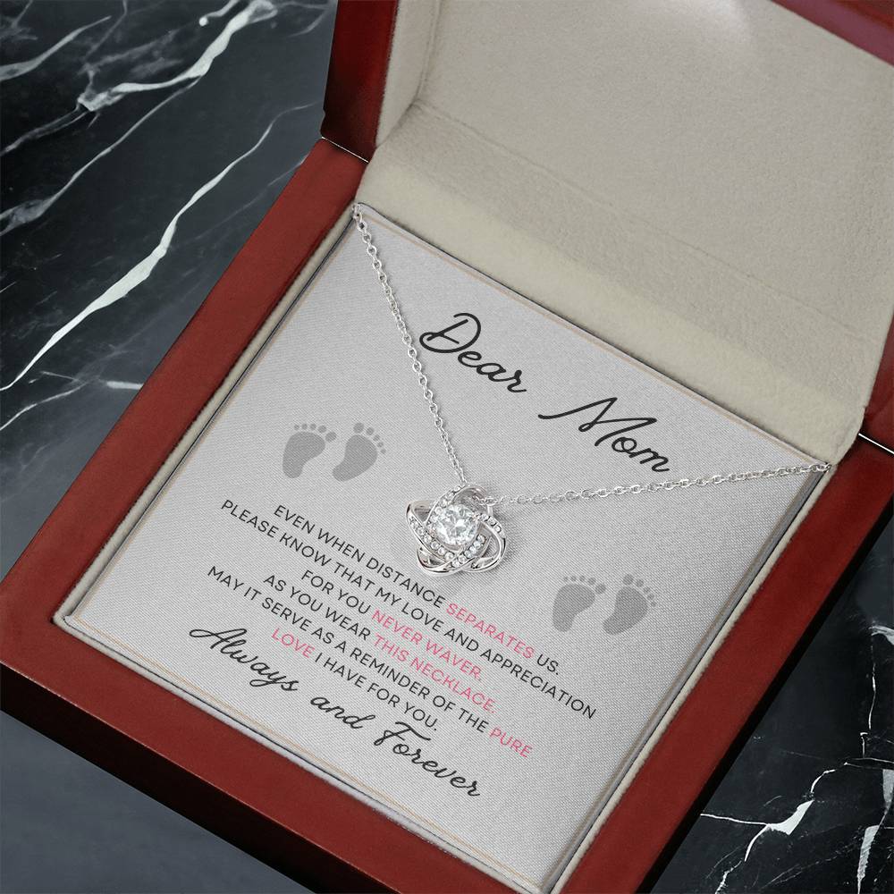 Dear Mom Pure Love You Card Gift Love Knot Necklace From Daughter With Message Card Mother's Day Necklace Gift for Mom, Mother Necklace, Mom Birthday Present From Daughter