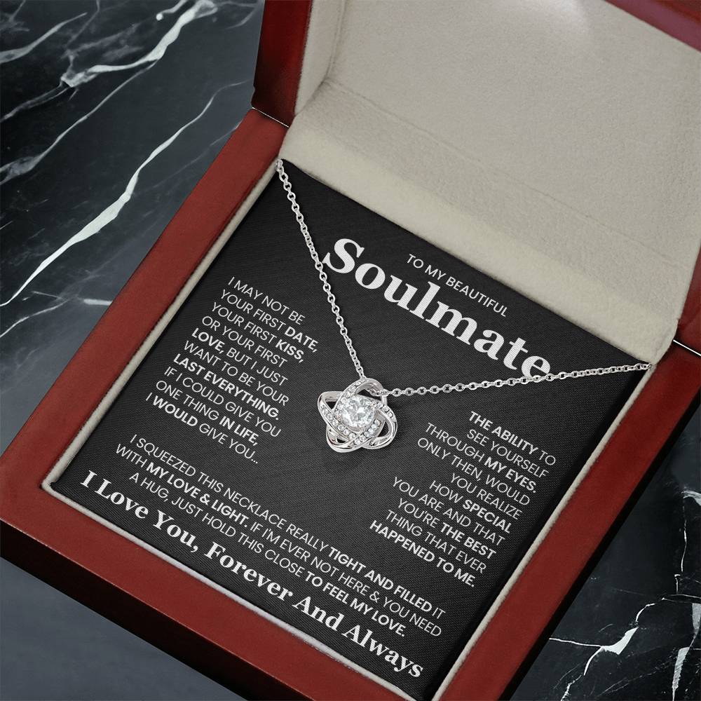 To My Beautiful Soulmate Necklace for Wife Women, Girlfriend Feel My Love - My Soulmate Love Knot Necklace Gifts for Her Anniversary Future Wife Girl Friend Necklace with Card & Box