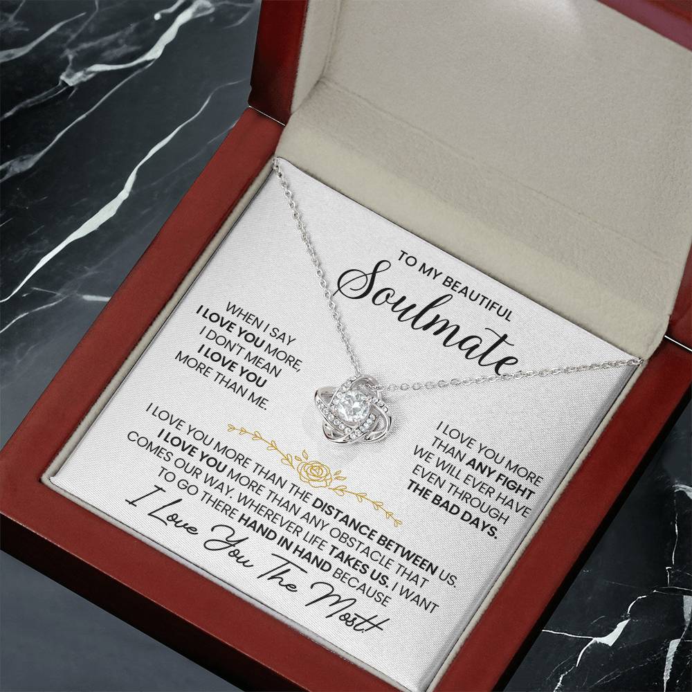 To My Beautiful Soulmate Necklace for Women, Girlfriend- My Soulmate Love Knot Necklace Gifts for Her Anniversary Future Wife Distance Between Us Girl Friend Necklace with Card & Box