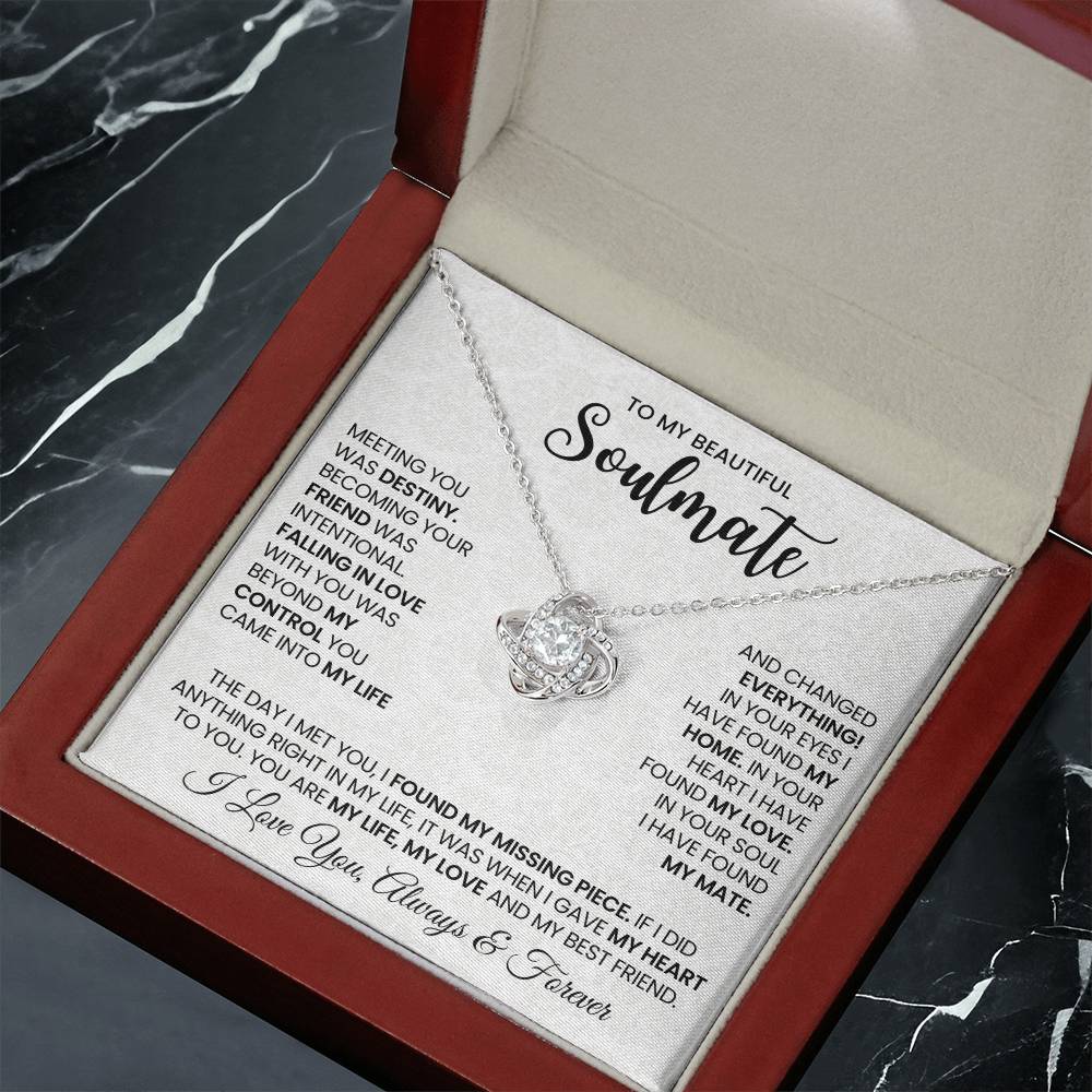 To My Beautiful Soulmate Necklace for Women, Girlfriend- My Soulmate Love Knot Necklace Gifts for Her Anniversary Future Wife Found My Love Girl Friend Necklace with Card & Box