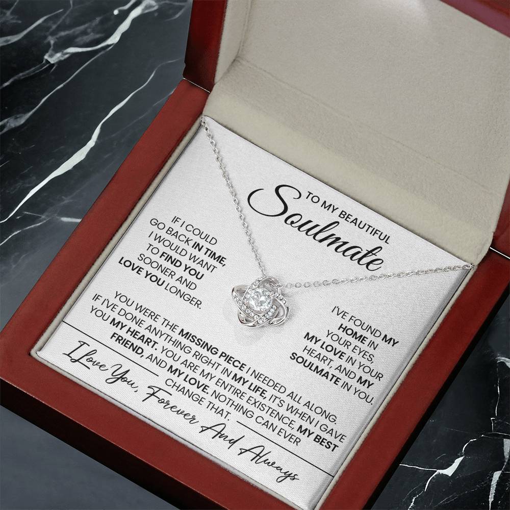 To My Beautiful Soulmate Necklace for Women, Girlfriend- My Soulmate Love Knot Necklace Gifts for Her Anniversary Future Wife Girl Friend My Love In Your Heart Necklace with Card & Box