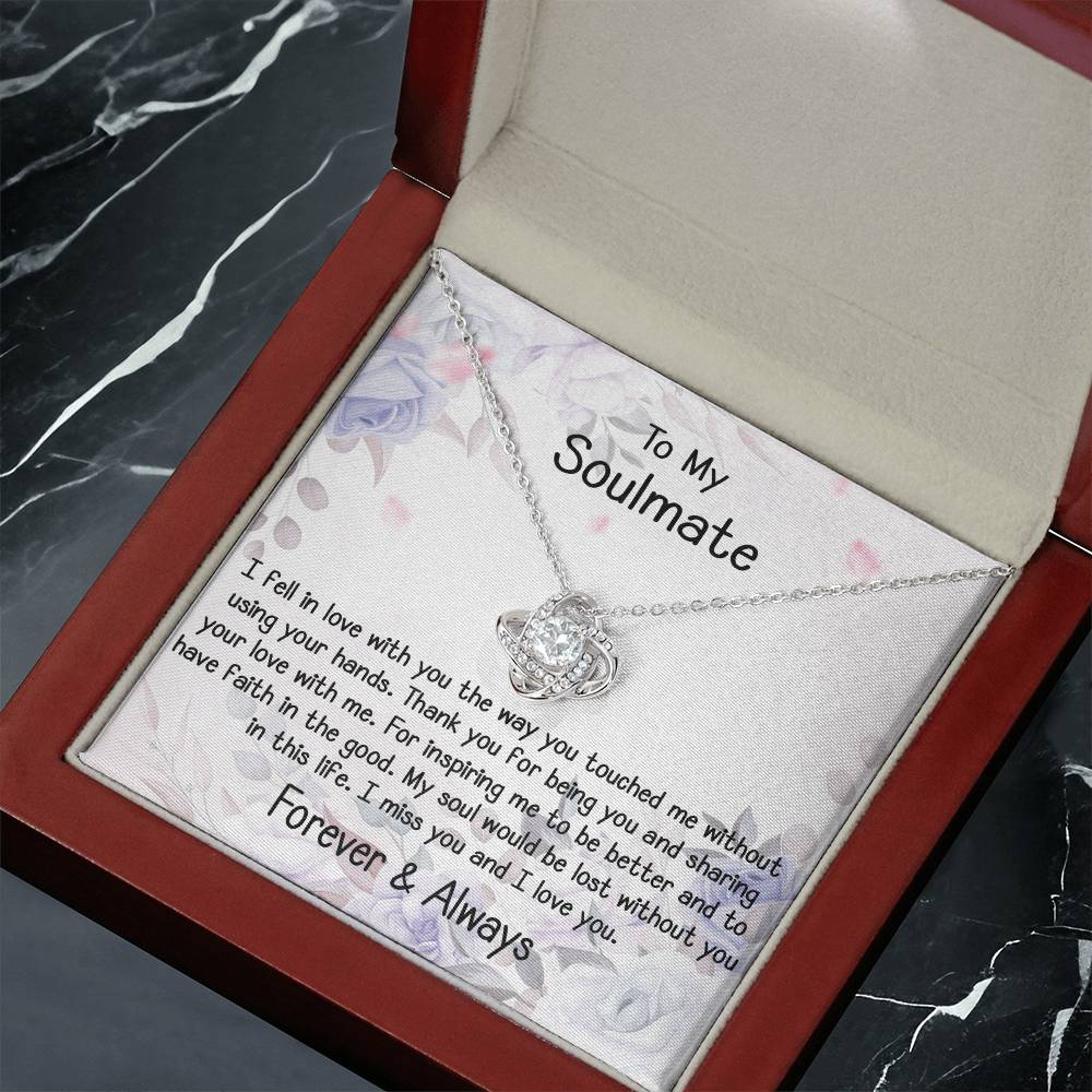 To My Soulmate Gift Love Knot Silver Necklace With Beautiful Message C