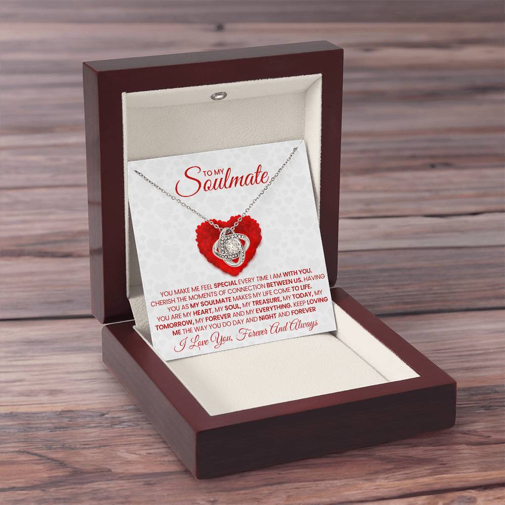 To My Soulmate Valentine's Day Couple Necklace for Wife Women, Girlfriend Queen You Are - My Soulmate Love Knot Necklace Gifts for Her Anniversary Future Wife Girl Friend Necklace with Card & Box