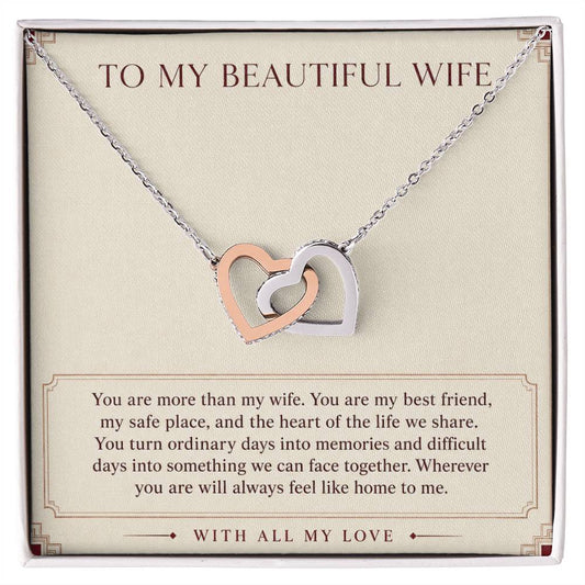 Interlocking Hearts Necklace for Wife – My Best Friend, My Home