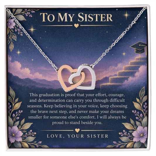Interlocking Hearts Necklace for Sister – She Believed, She Achieved