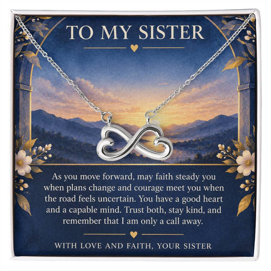 Heart & Infinity Necklace for Sister – Faith for the Road Ahead