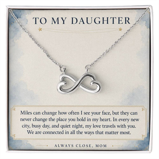 Heart & Infinity Necklace for Daughter – Distance Cannot Change Our Bond