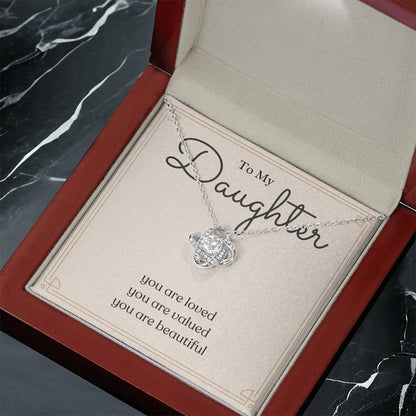 To My Daughter loved valued beautiful message card necklace, white gold luxury box, angled marble