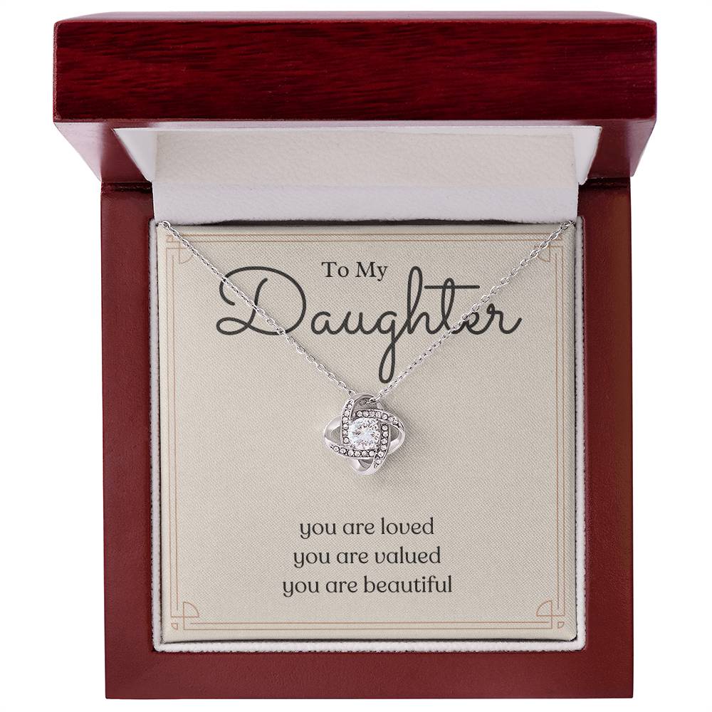 To My Daughter loved valued beautiful message card necklace, 14K white gold finish, luxury box