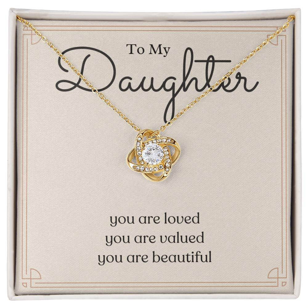 To My Daughter loved valued beautiful message card necklace, 18K yellow gold finish, standard box