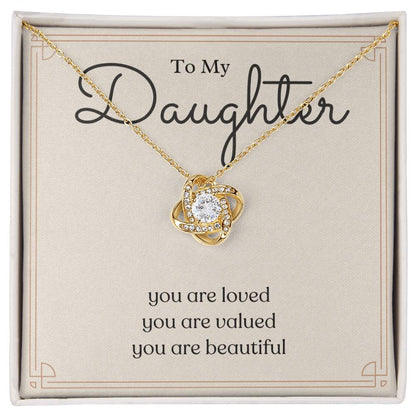 To My Daughter loved valued beautiful message card necklace, 18K yellow gold finish, standard box